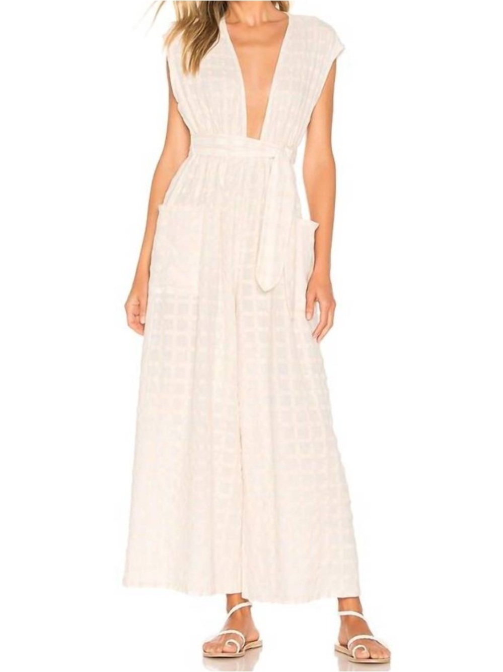 MARA HOFFMAN whitney jumpsuit white sands windowpane vacation resort size M - Picture 5 of 15